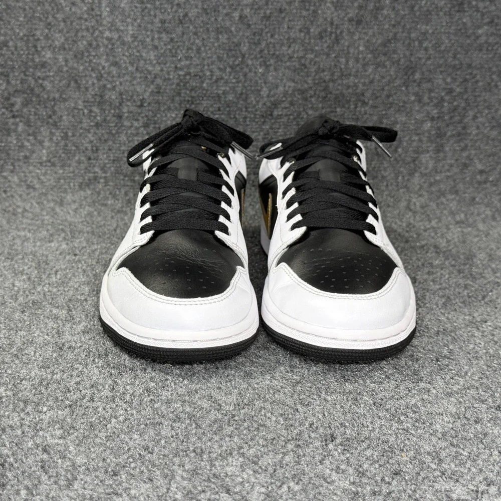 Jordan 1 Low Shoes Men's 8 White Black Metallic Gold Swoosh Athletic Sneakers
